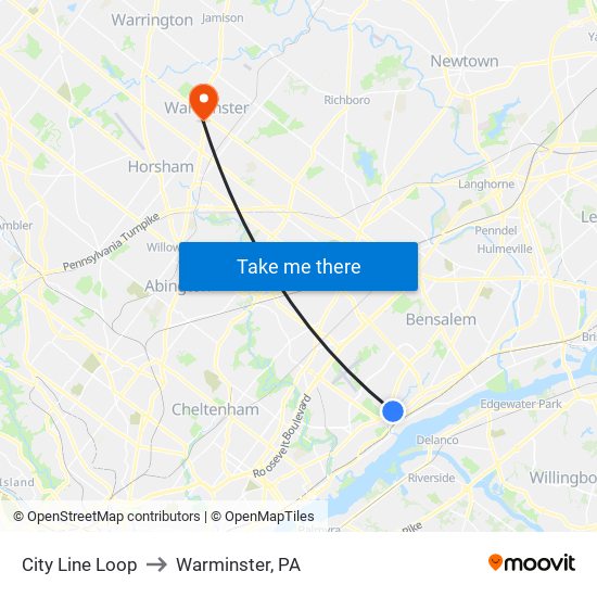 City Line Loop to Warminster, PA map