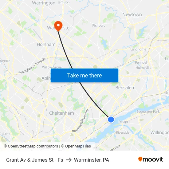 Grant Av & James St - Fs to Warminster, PA map