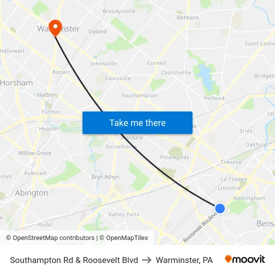 Southampton Rd & Roosevelt Blvd to Warminster, PA map