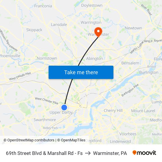 69th Street Blvd & Marshall Rd - Fs to Warminster, PA map