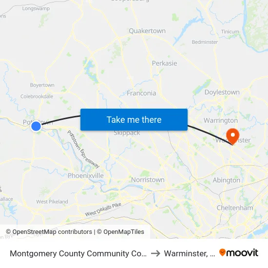 Montgomery County Community College to Warminster, PA map