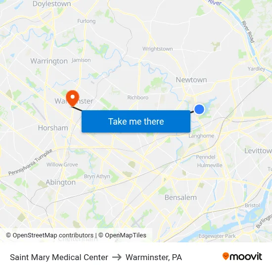 Saint Mary Medical Center to Warminster, PA map
