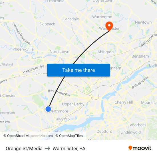 Orange St/Media to Warminster, PA map