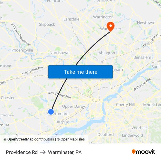 Providence Rd to Warminster, PA map