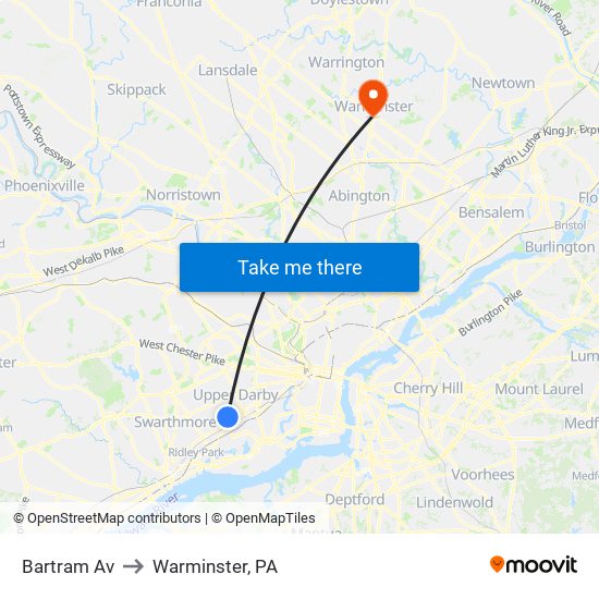 Bartram Av to Warminster, PA map