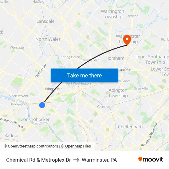 Chemical Rd & Metroplex Dr to Warminster, PA map