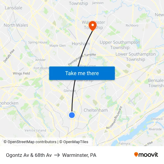 Ogontz Av & 68th Av to Warminster, PA map