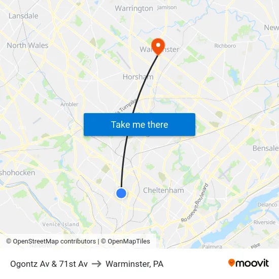 Ogontz Av & 71st Av to Warminster, PA map