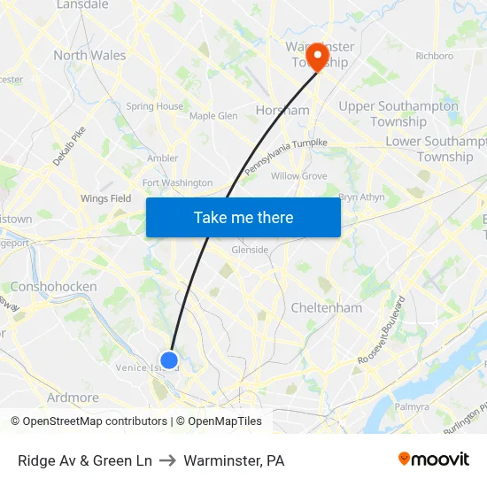 Ridge Av & Green Ln to Warminster, PA map
