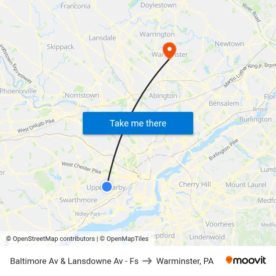Baltimore Av & Lansdowne Av - Fs to Warminster, PA map