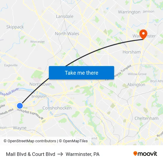 Mall Blvd & Court Blvd to Warminster, PA map