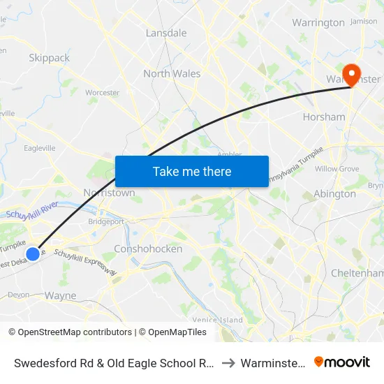 Swedesford Rd & Old Eagle School Rd - Mbns to Warminster, PA map