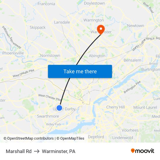 Marshall Rd to Warminster, PA map