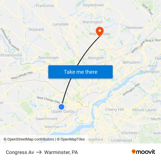 Congress Av to Warminster, PA map