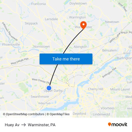 Huey Av to Warminster, PA map
