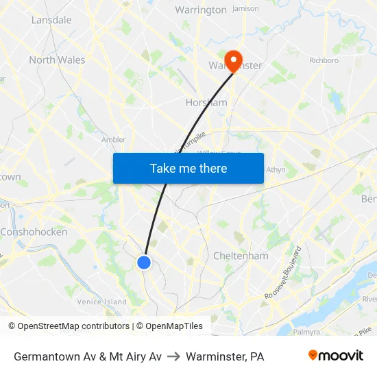 Germantown Av & Mt Airy Av to Warminster, PA map