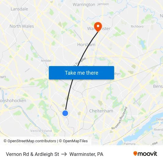 Vernon Rd & Ardleigh St to Warminster, PA map