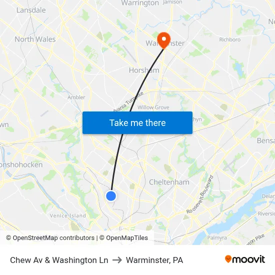 Chew Av & Washington Ln to Warminster, PA map