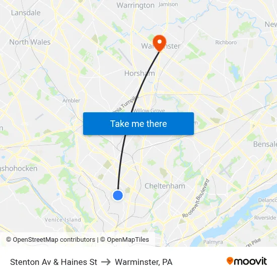 Stenton Av & Haines St to Warminster, PA map