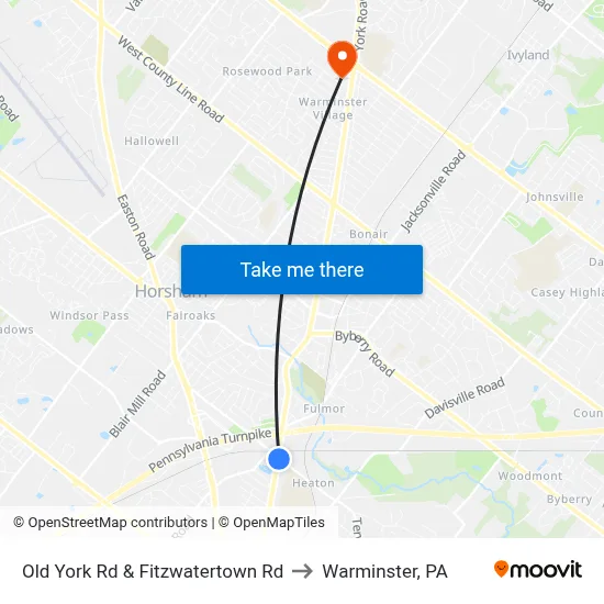Old York Rd & Fitzwatertown Rd to Warminster, PA map