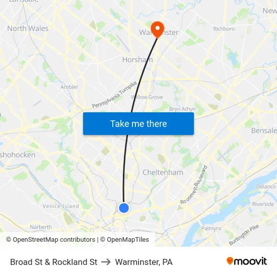 Broad St & Rockland St to Warminster, PA map
