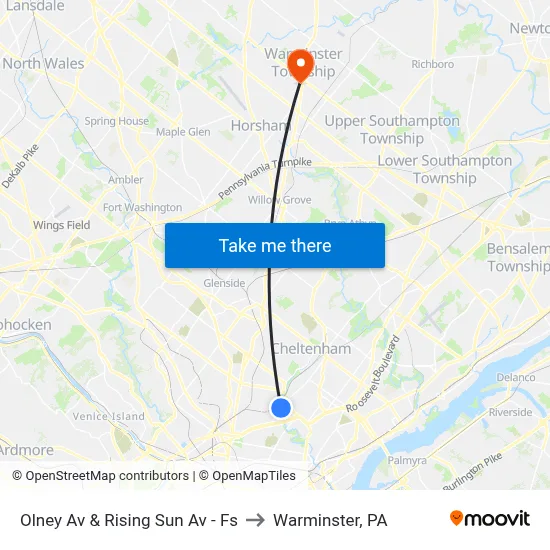 Olney Av & Rising Sun Av - Fs to Warminster, PA map
