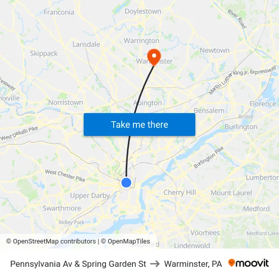 Pennsylvania Av & Spring Garden St to Warminster, PA map