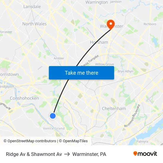 Ridge Av & Shawmont Av to Warminster, PA map