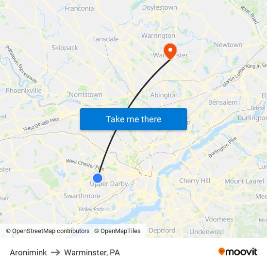 Aronimink to Warminster, PA map