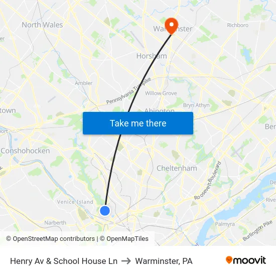 Henry Av & School House Ln to Warminster, PA map