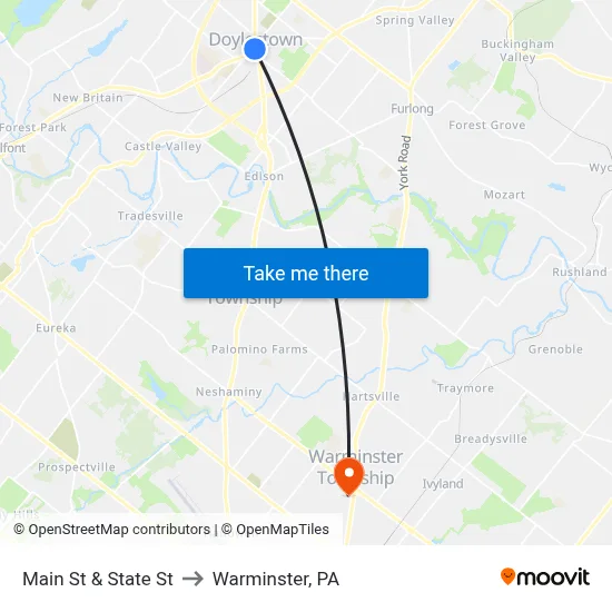 Main St & State St to Warminster, PA map
