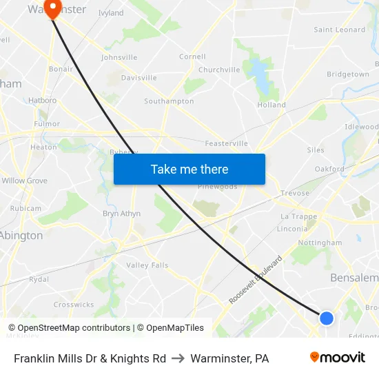 Franklin Mills Dr & Knights Rd to Warminster, PA map