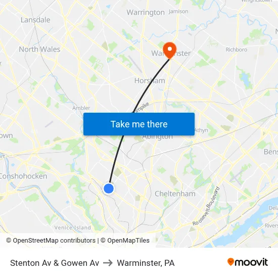 Stenton Av & Gowen Av to Warminster, PA map