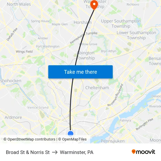 Broad St & Norris St to Warminster, PA map