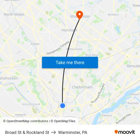 Broad St & Rockland St to Warminster, PA map
