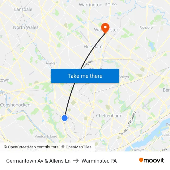 Germantown Av & Allens Ln to Warminster, PA map