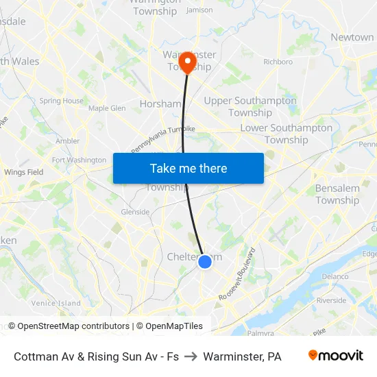 Cottman Av & Rising Sun Av - Fs to Warminster, PA map