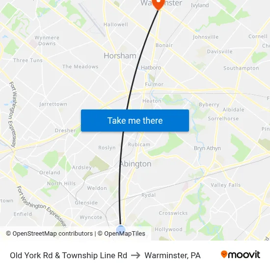 Old York Rd & Township Line Rd to Warminster, PA map