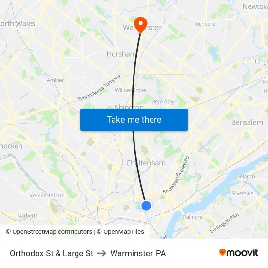 Orthodox St & Large St to Warminster, PA map