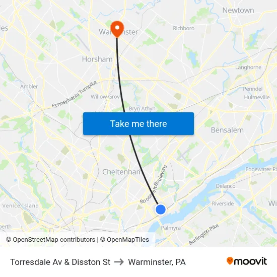 Torresdale Av & Disston St to Warminster, PA map