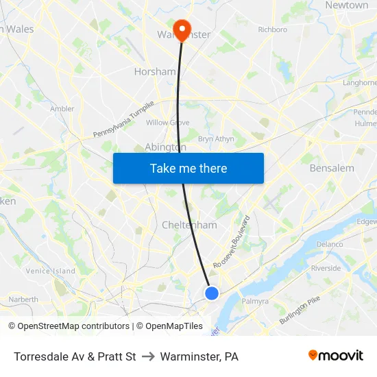 Torresdale Av & Pratt St to Warminster, PA map