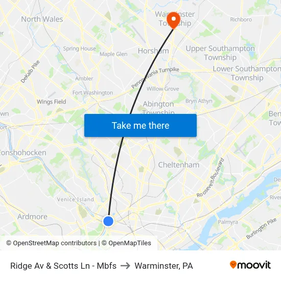 Ridge Av & Scotts Ln - Mbfs to Warminster, PA map