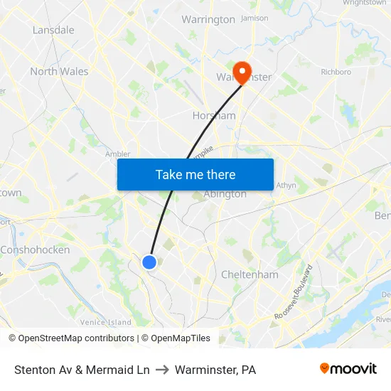 Stenton Av & Mermaid Ln to Warminster, PA map