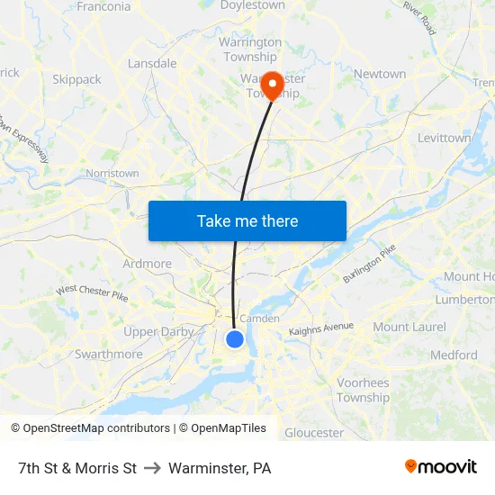 7th St & Morris St to Warminster, PA map