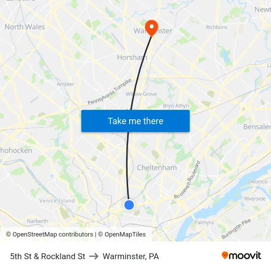 5th St & Rockland St to Warminster, PA map
