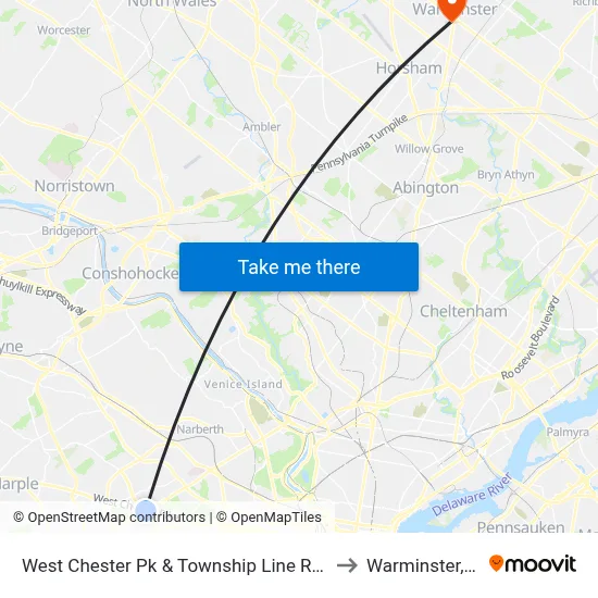 West Chester Pk & Township Line Rd - Fs to Warminster, PA map