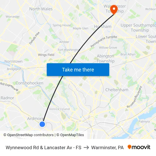 Wynnewood Rd & Lancaster Av - FS to Warminster, PA map