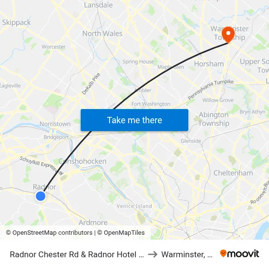 Radnor Chester Rd & Radnor Hotel Dr to Warminster, PA map