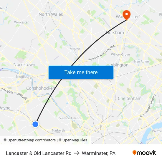 Lancaster & Old Lancaster Rd to Warminster, PA map