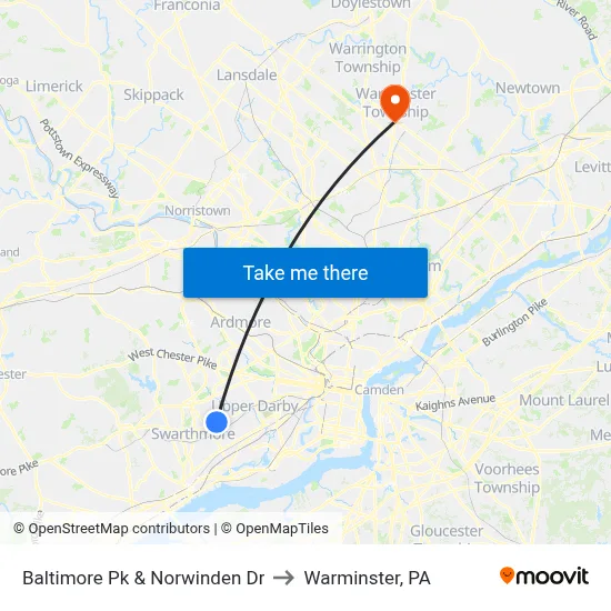 Baltimore Pk & Norwinden Dr to Warminster, PA map